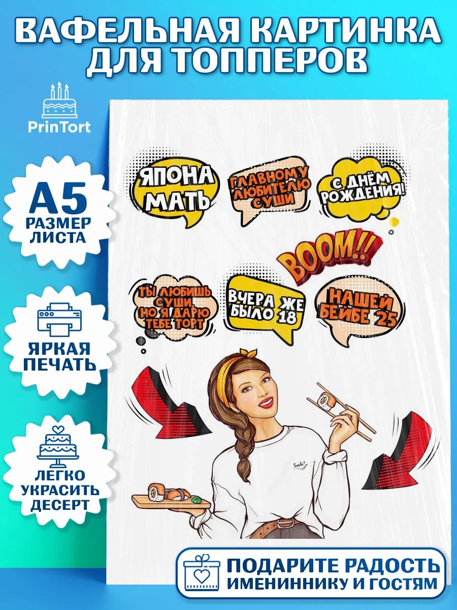 Топперы тонкая вафля Поп арт Топпер Топперы тонкая вафля, Поп арт, Девочка, День рождения, арт. PT0100565