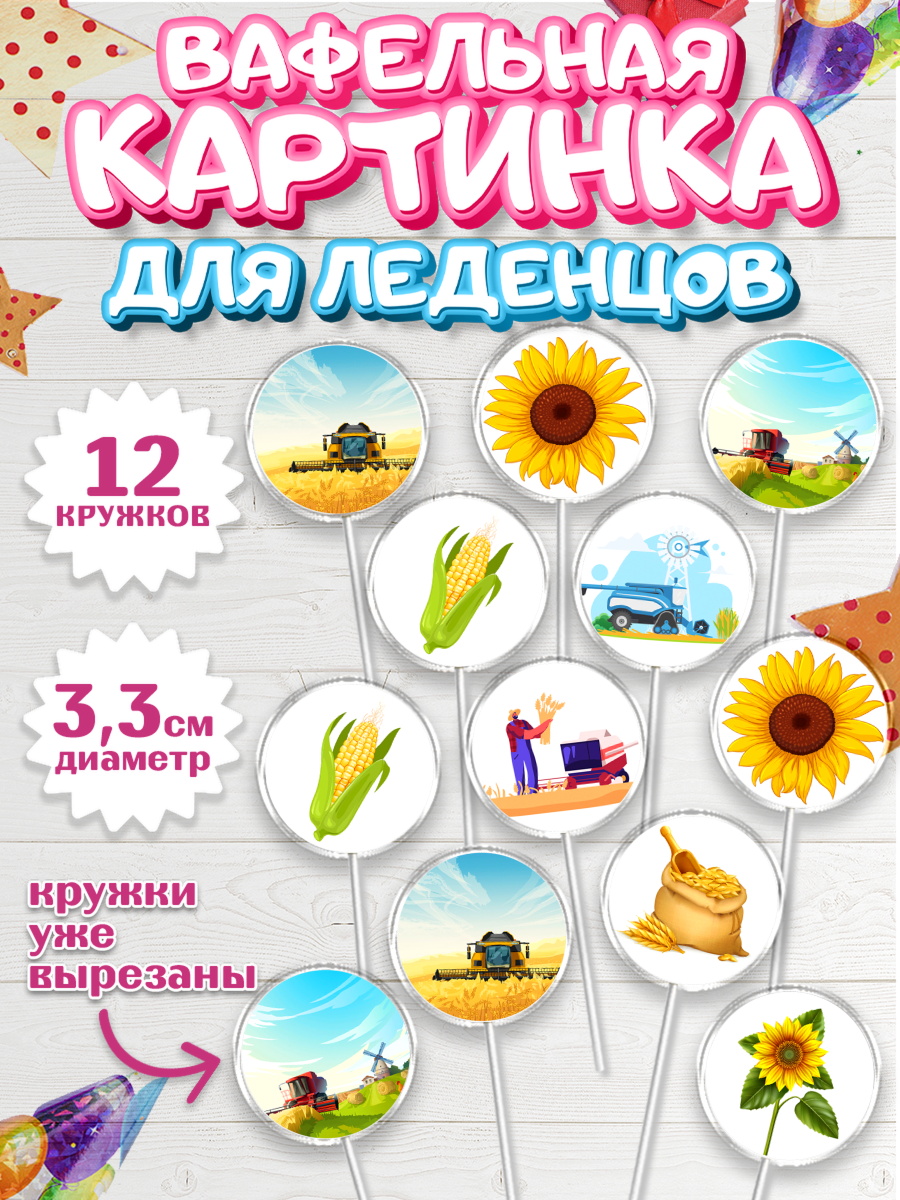 Вафельная картинка для леденцов 3,5см Капк 5 Вафельная картинка для леденцов 3,5см, Комбайнер, Девочка, День рождения, арт. PL113370