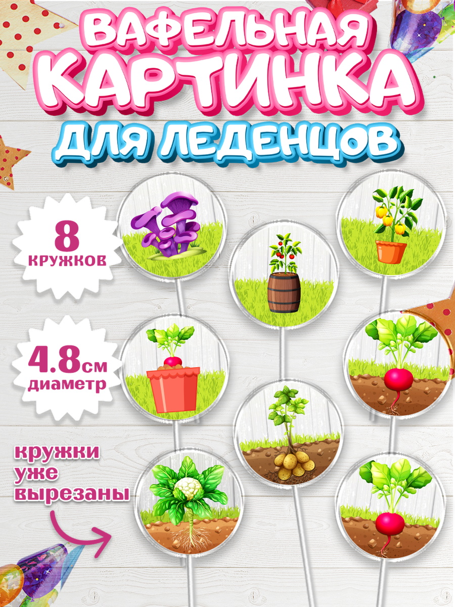 Вафельная картинка для леденцов на торт Огород ребёнку в день рождения Вафельная картинка для леденцов 4,5см, Огород, Дача, Мальчик, День рождения, арт. PL203092_2