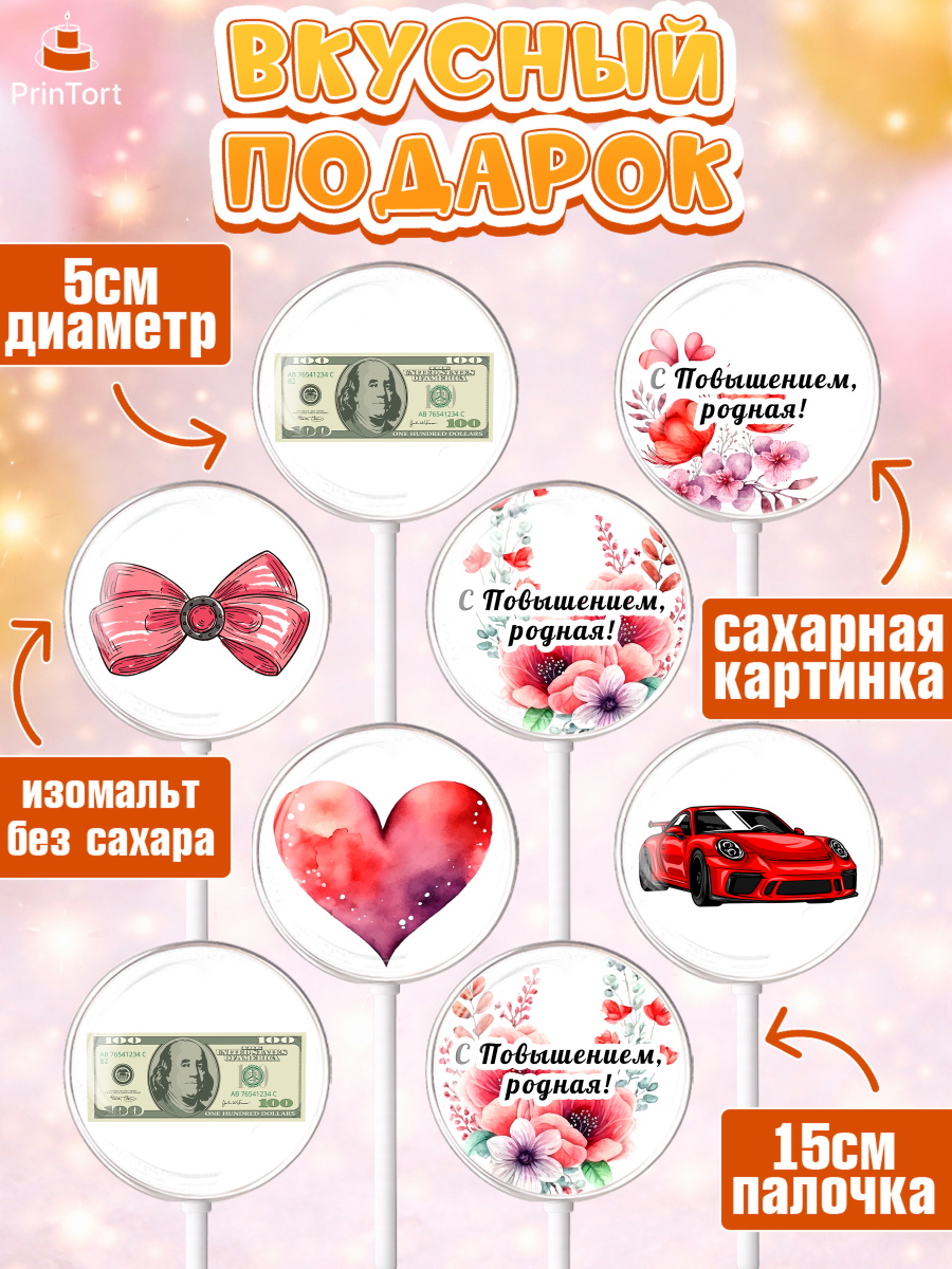 Леденцы 3,5, Повышение, машина, цветы, купюры, сердце, Девочка, День рождения, арт. PL313727_1, кадр 2