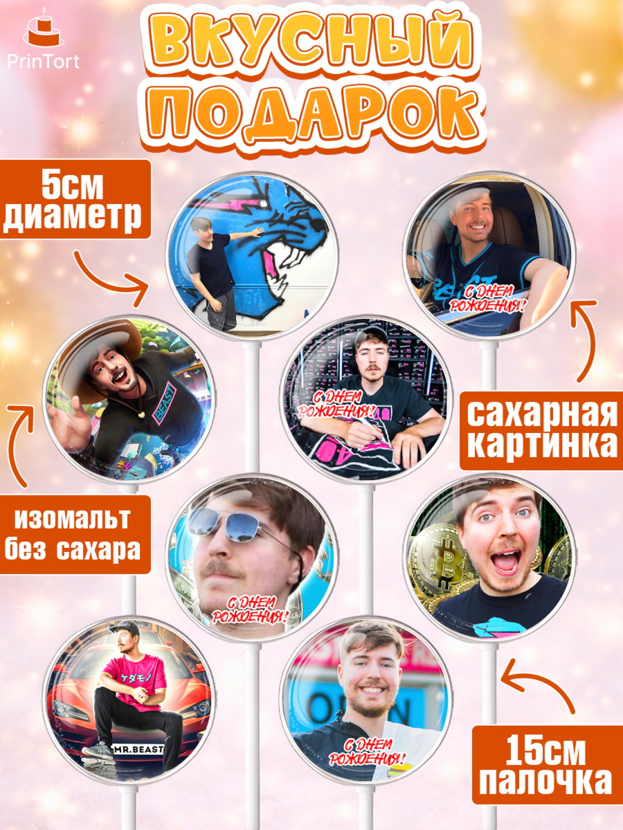 Леденцы 3,5, Мистер Бист, mister beast, ютуб, youtube, Девочка, День рождения, арт. PL317015_2, кадр 2