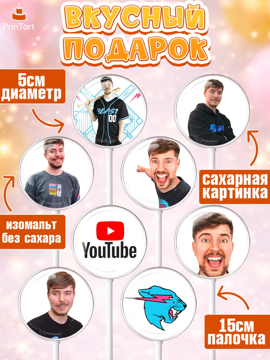 Леденцы 3,5, Мистер Бист, mister beast, ютуб, youtube, Девочка, День рождения, арт. PL317018_1, кадр 2