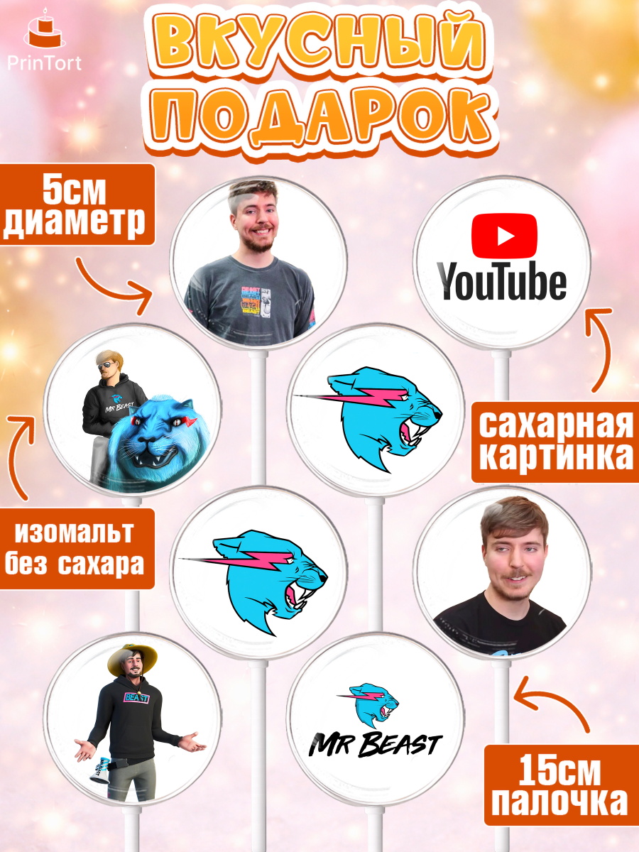 Леденцы 3,5, Мистер Бист, mister beast, ютуб, youtube, Девочка, День рождения, арт. PL317018_2, кадр 2