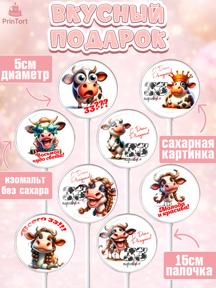 Леденцы 3,5, 33 корове, корова, прикол, шарики, Девочка, День рождения, арт. PL318791_1, кадр 2
