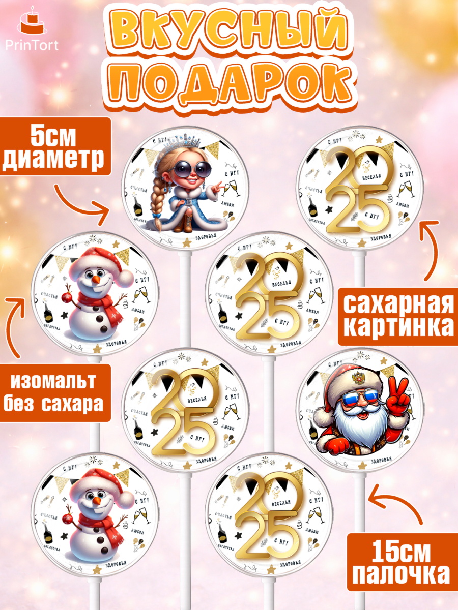 Леденцы 3,5, Новый год, Новый 2025 год, Ёлка, Дед Мороз, снеговик, ёлочные игрушки, снегурочка, 2034, арт. PL318877_2, кадр 2