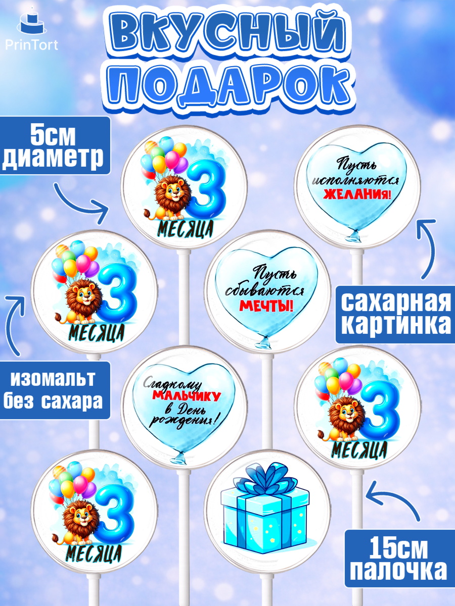 Леденцы 3,5, День Рождение малыша, звери, животные, зоопарк, мальчику, шарики, Мальчик, 3 месяца, арт. PL320868_2, кадр 2