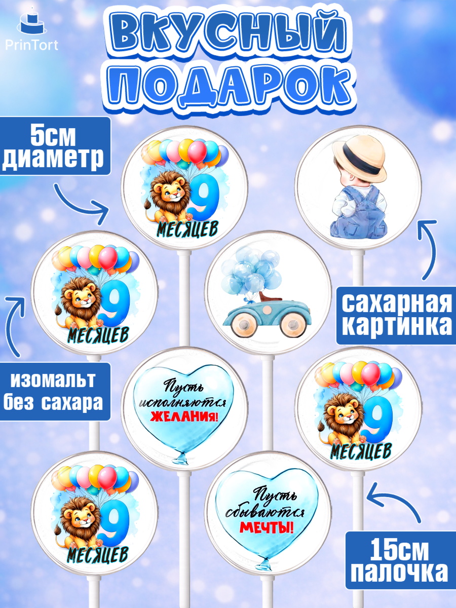 Леденцы 3,5, День Рождение малыша, звери, животные, зоопарк, мальчику, шарики, Мальчик, 9 месяцев, арт. PL320875_1, кадр 2