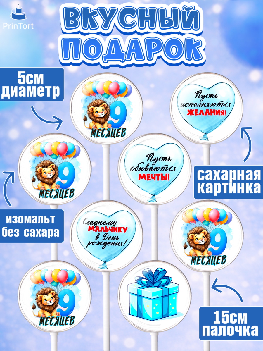 Леденцы 3,5, День Рождение малыша, звери, животные, зоопарк, мальчику, шарики, Мальчик, 9 месяцев, арт. PL320875_2, кадр 2