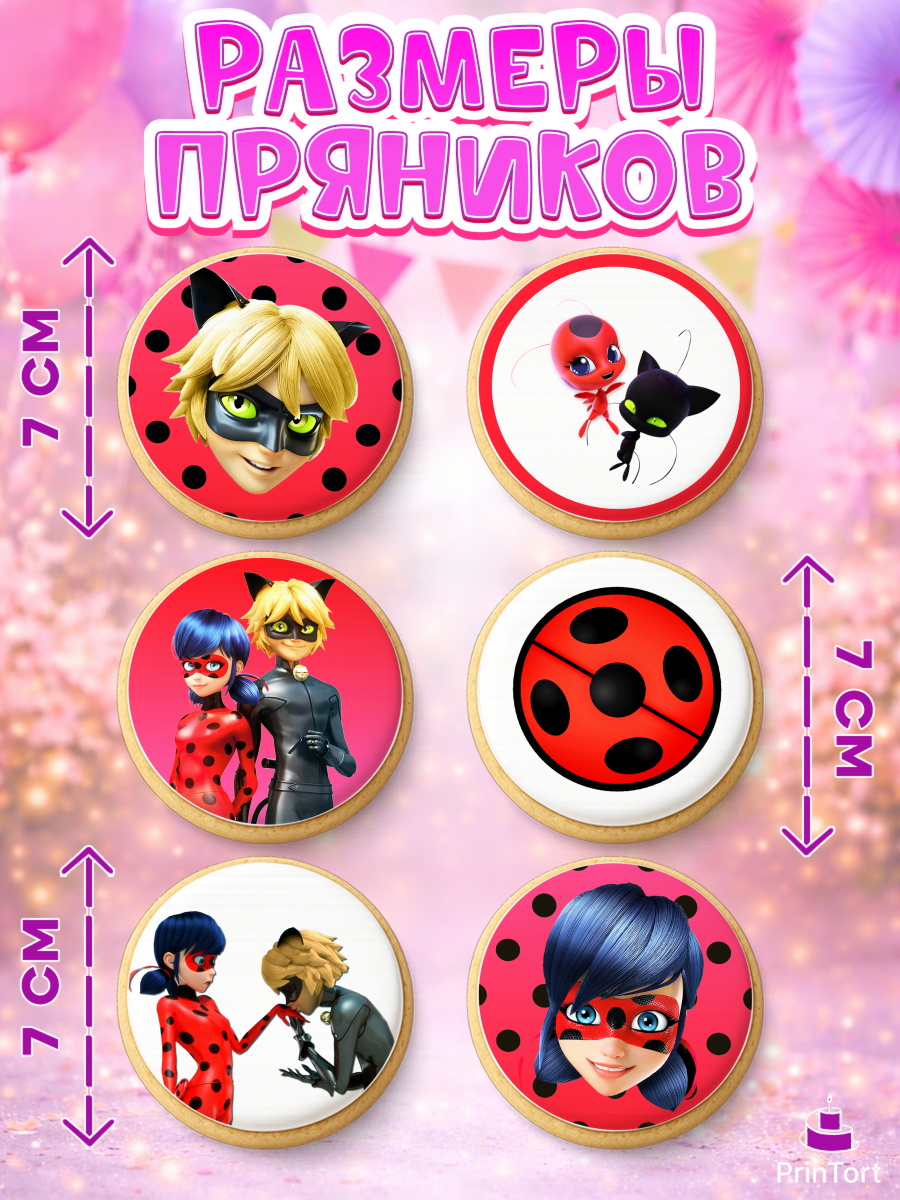 Пряники с пищевой печатью масматрица, Леди Баг, Супер Кот, Девочка, День рождения, арт. PP201058_2, кадр 2
