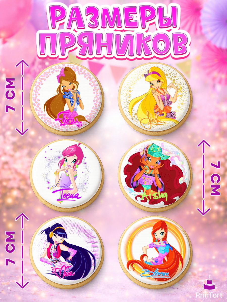 Пряники с пищевой печатью масматрица, Винкс, Winx, Девочка, День рождения, арт. PP201770_2, кадр 2