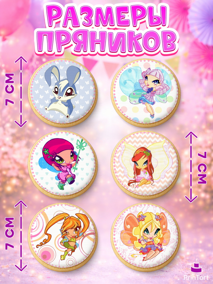 Пряники с пищевой печатью масматрица, Винкс, Winx, Девочка, День рождения, арт. PP201771_2, кадр 2