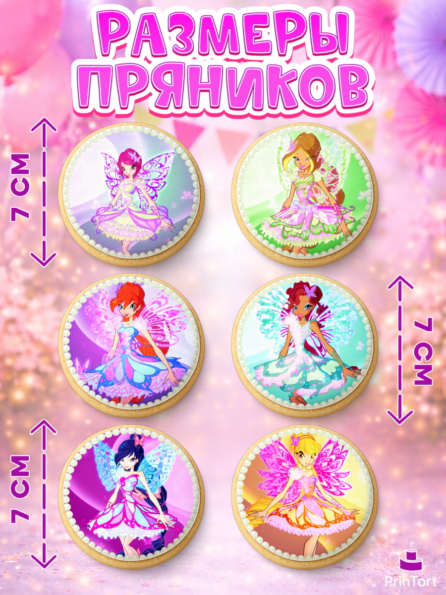 Пряники с пищевой печатью масматрица, Винкс, Winx, Девочка, День рождения, арт. PP201772_2, кадр 2