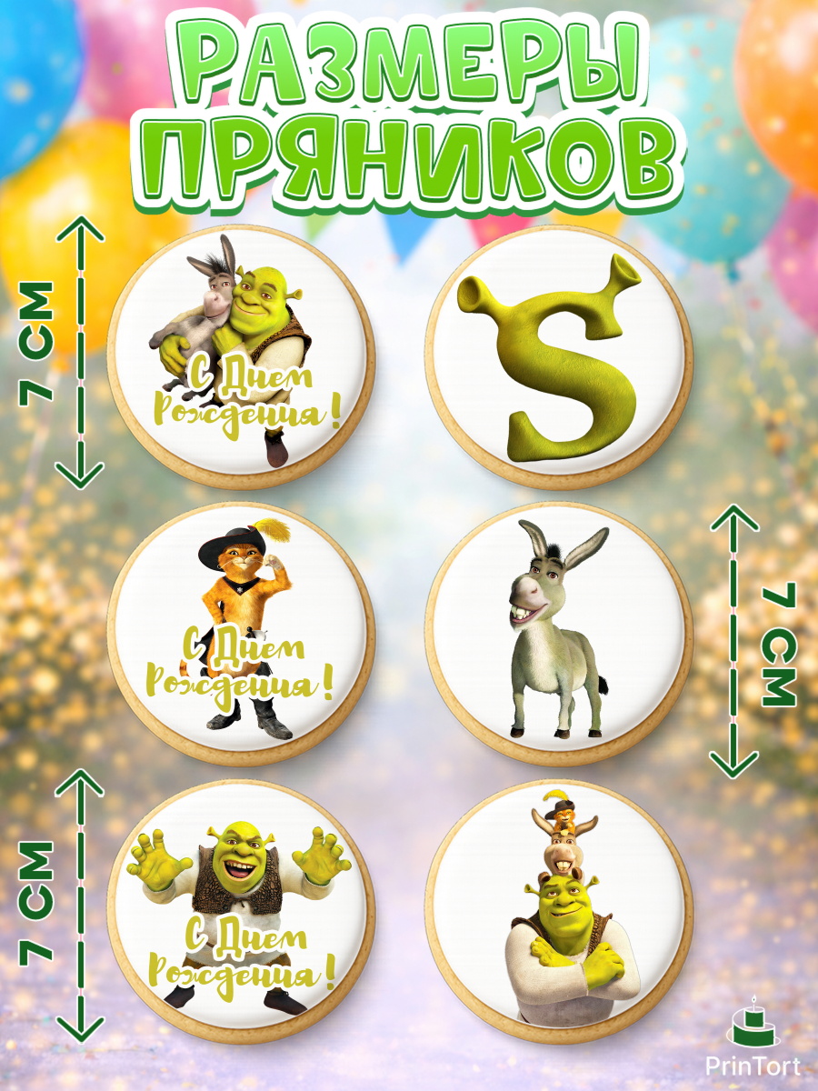 Пряники с пищевой печатью масматрица, Шрек, Shrek, Девочка, День рождения, арт. PP203218_1, кадр 2