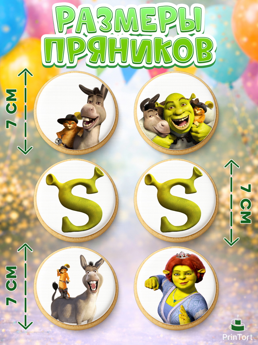 Пряники с пищевой печатью масматрица, Шрек, Shrek, Девочка, День рождения, арт. PP203218_2, кадр 2