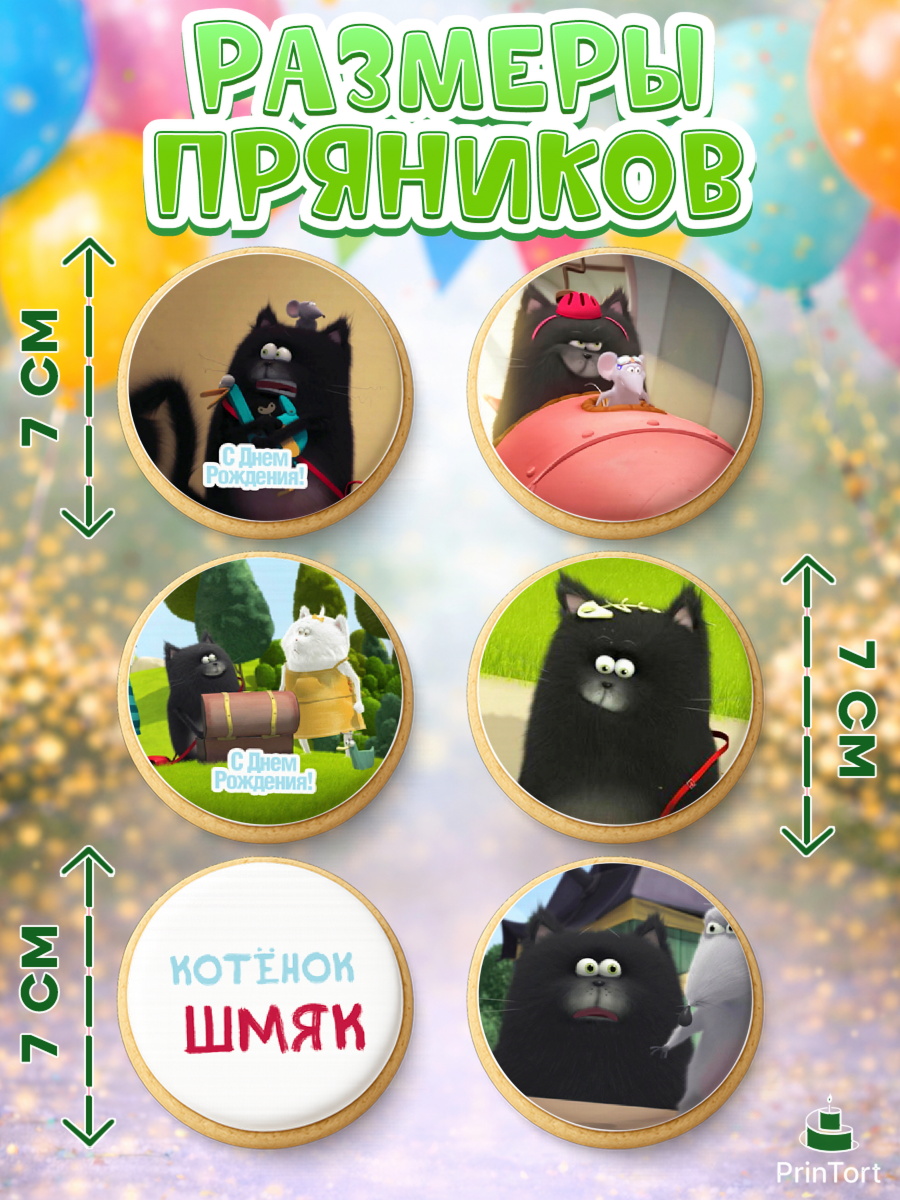 Пряники с пищевой печатью масматрица, Котёнок Шмяк, Девочка, День рождения, арт. PP208298_1, кадр 2