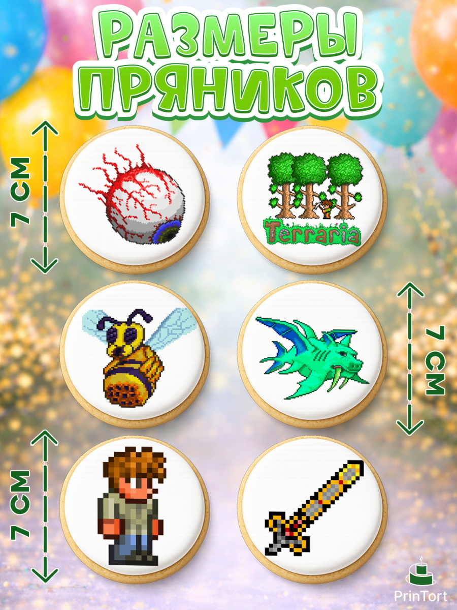 Пряники с пищевой печатью масматрица, Террария, Terraria, Девочка, День рождения, арт. PP209722_1, кадр 2