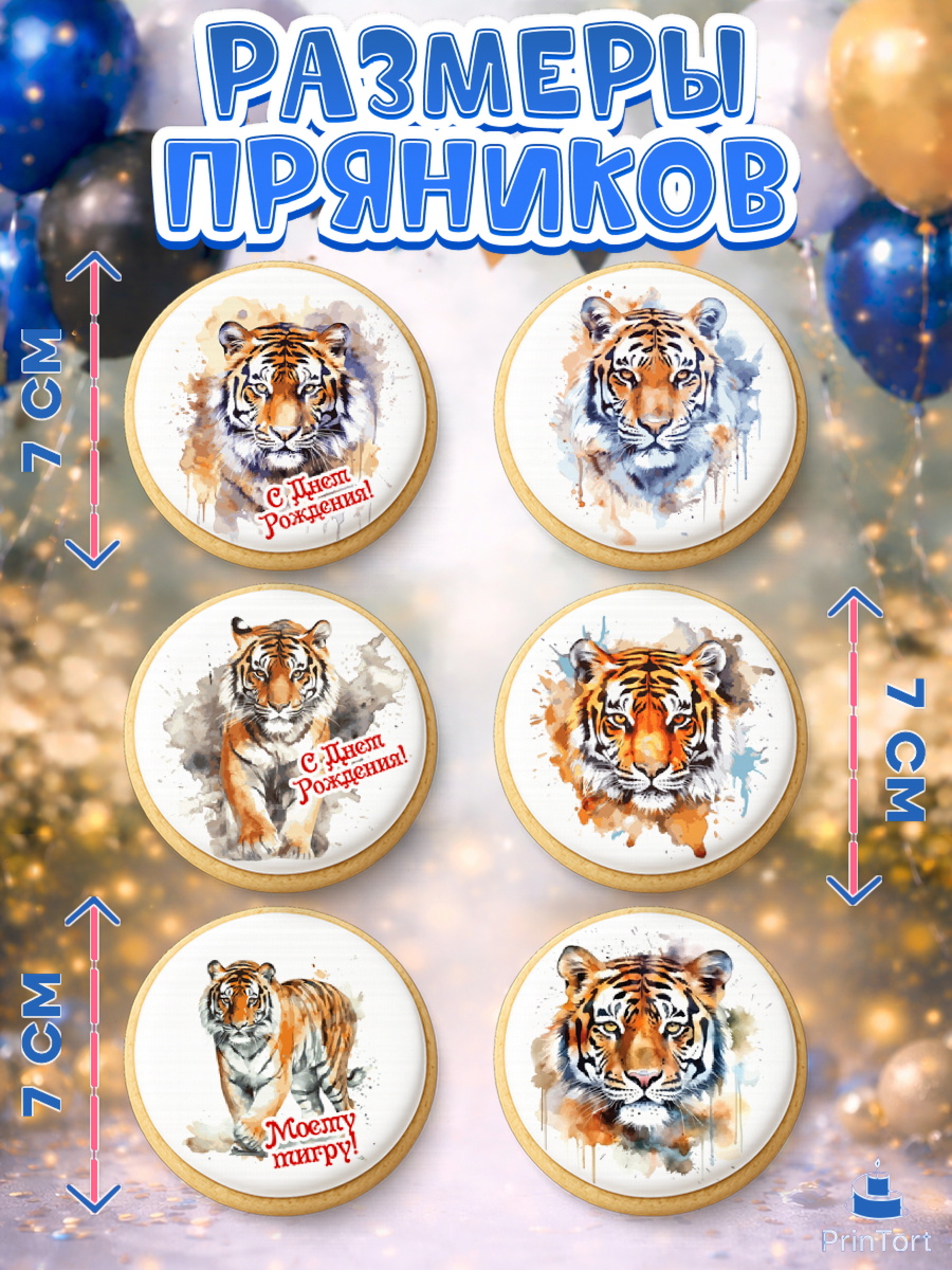 Пряники с пищевой печатью масматрица, Тигр, корона, губы, Мальчик, День рождения, арт. PP217343_2, кадр 2