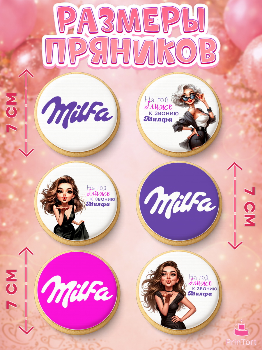 Пряники с пищевой печатью масматрица, Милфа, Milfa, Девочка, День рождения, арт. PP219135_1, кадр 2
