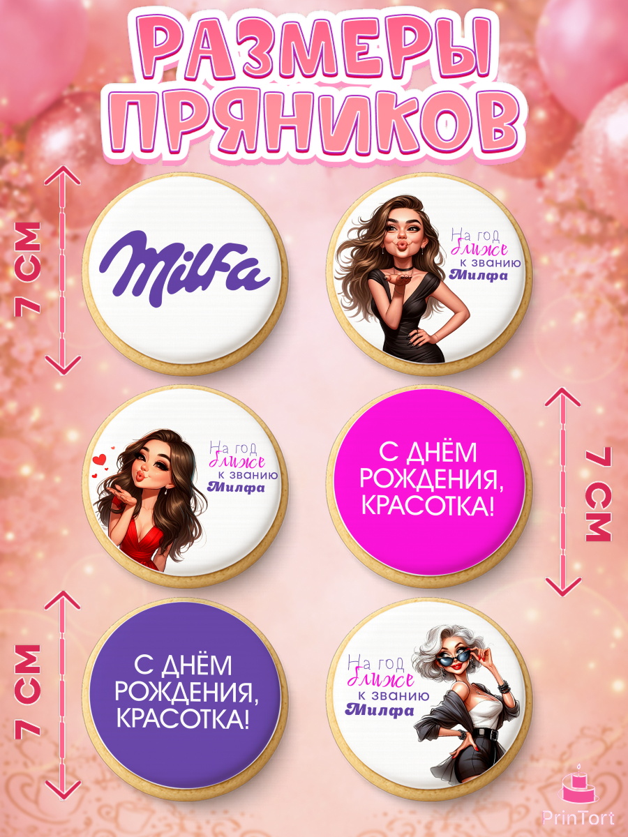 Пряники с пищевой печатью масматрица, Милфа, Milfa, Девочка, День рождения, арт. PP219135_2, кадр 2