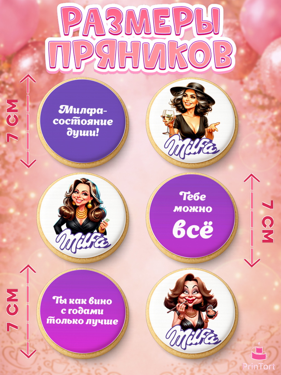 Пряники с пищевой печатью масматрица, Милфа, Milfa, Девочка, День рождения, арт. PP219138_2, кадр 2