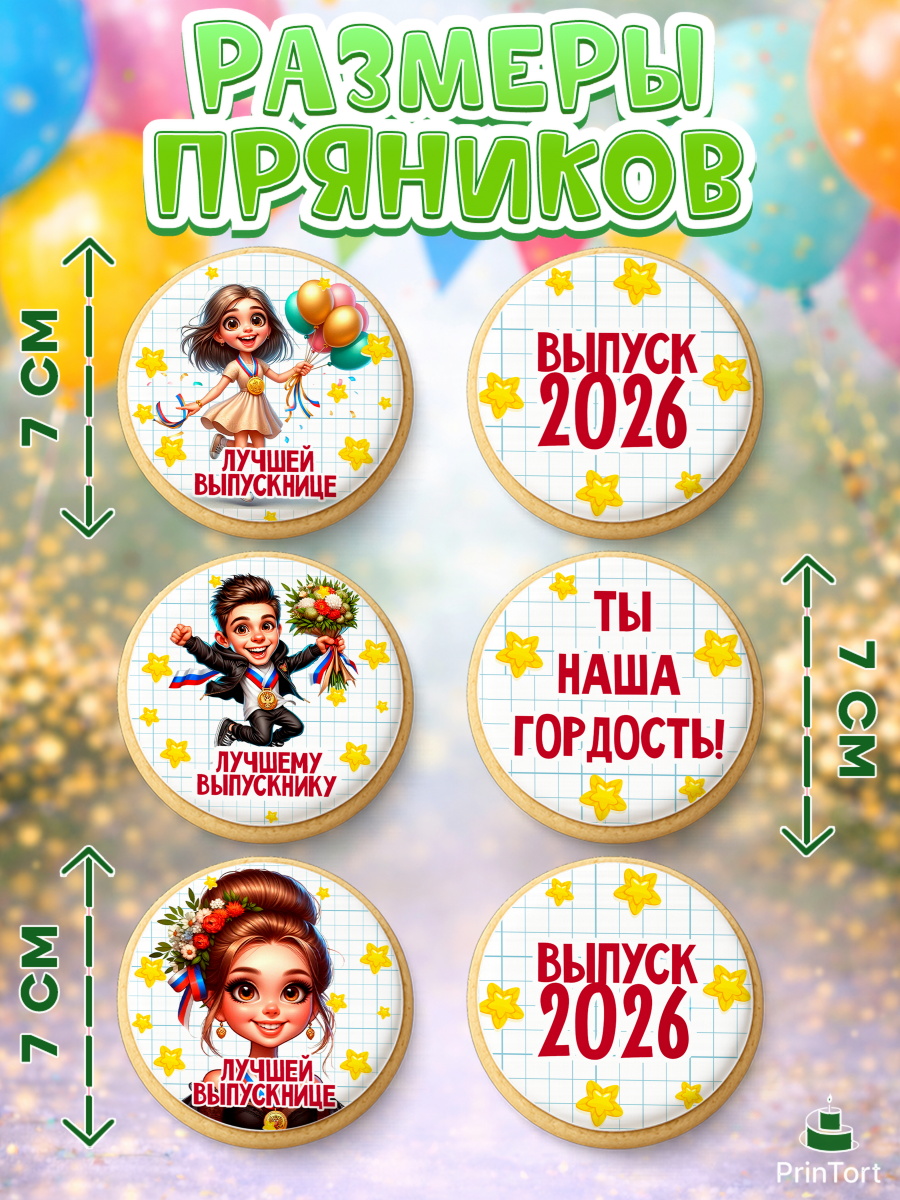 Пряники с пищевой печатью масматрица, Выпускной в школе, школьный выпускной 2026, арт. PP219762_2, кадр 2