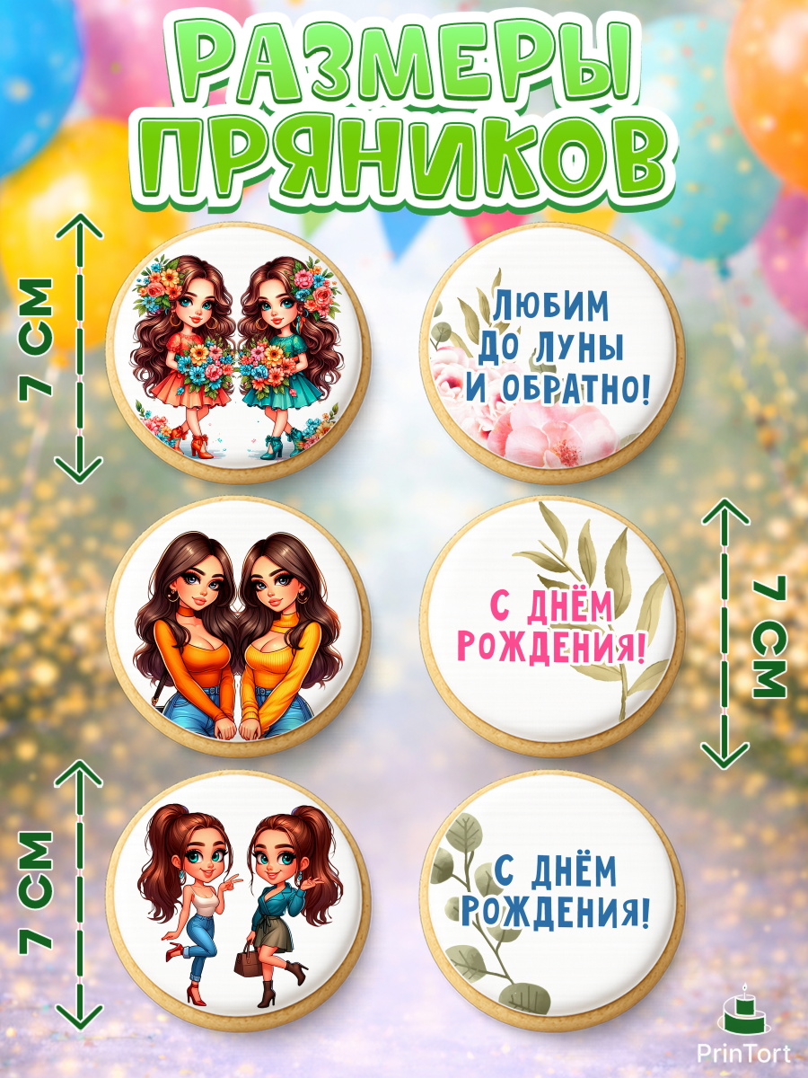 Пряники с пищевой печатью масматрица, Близнецы, Девочка, День рождения, арт. PP220020_1, кадр 2