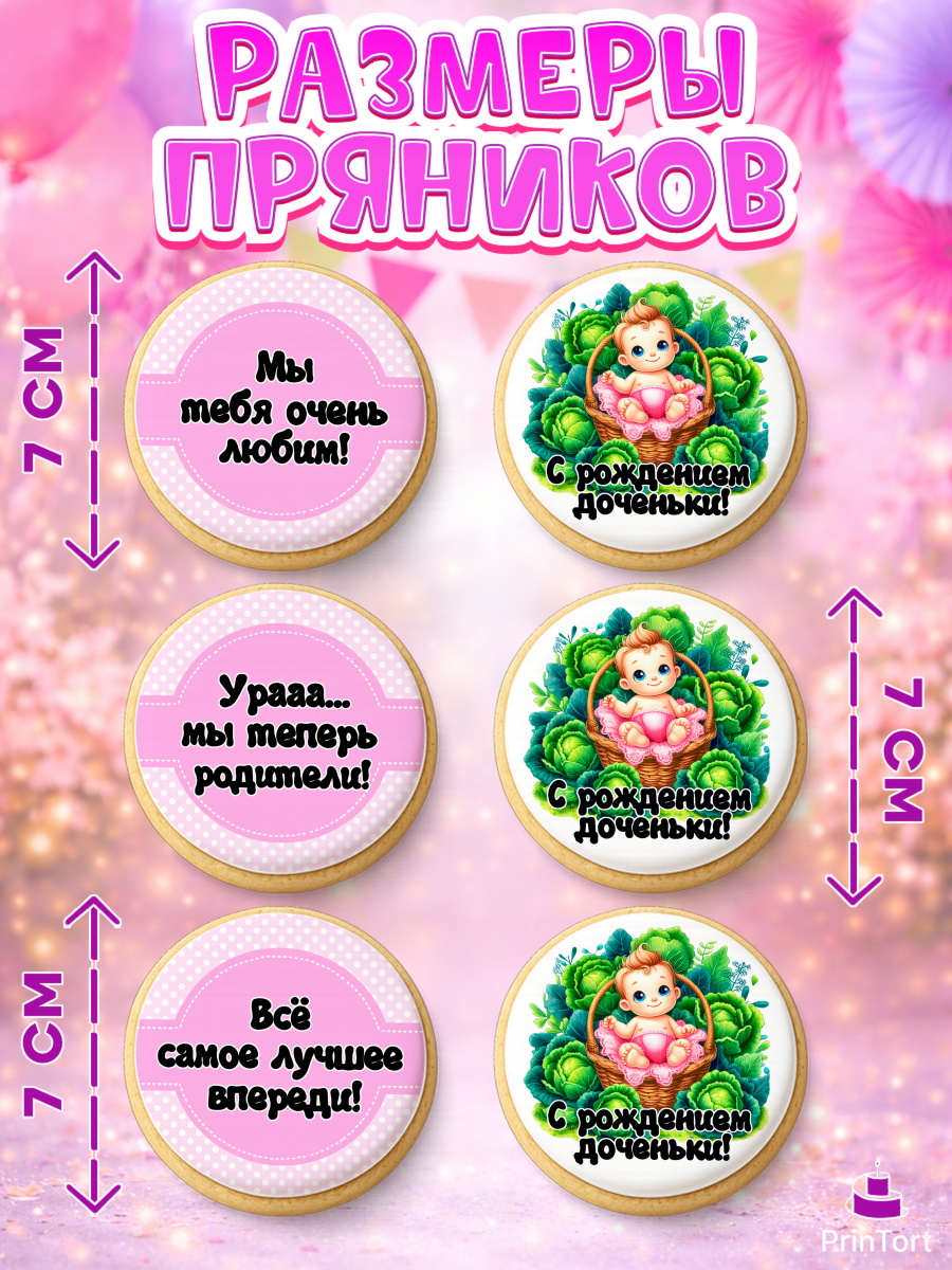 Пряники с пищевой печатью масматрица, С рождением дочки, девочка, дочка, малышка, ребенок, аист, арт. PP220692_2, кадр 2