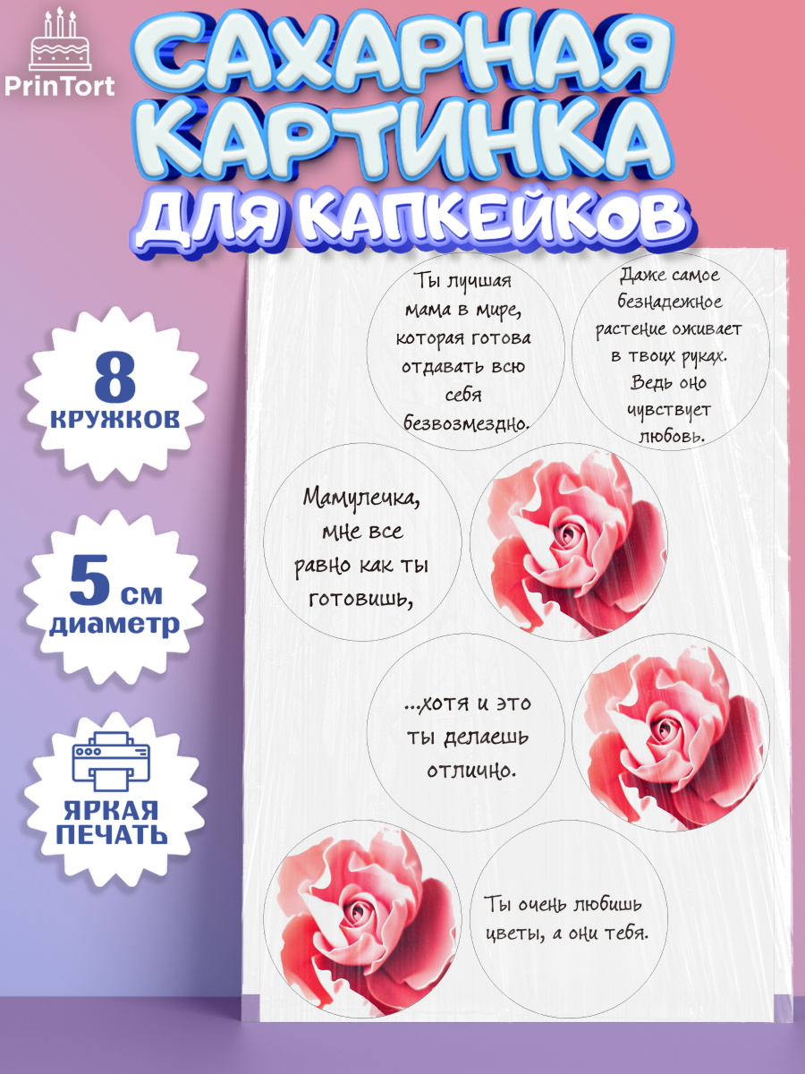 Сахарные капкейки Капк 5 Сахарные капкейки, Маме, любимая Мама, Девочка, День рождения, арт. PT0200350_1