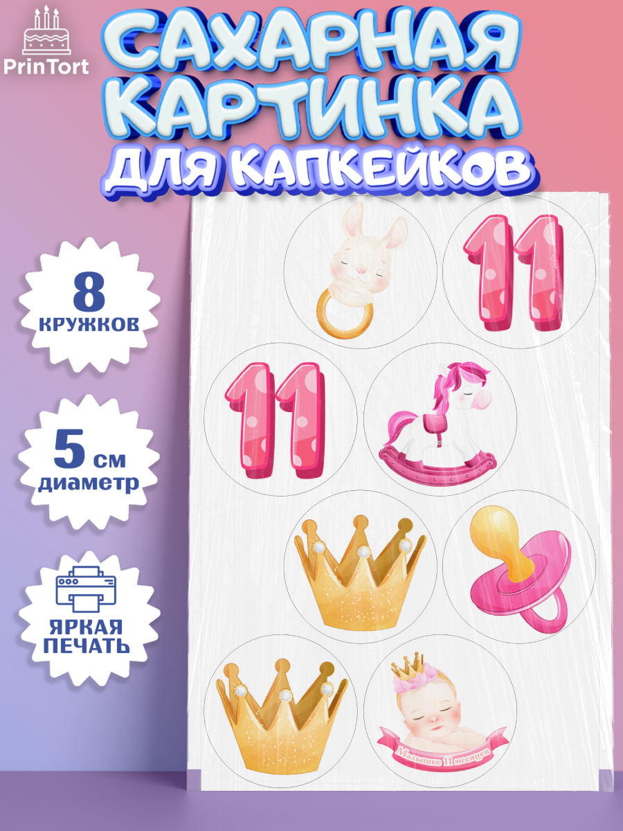 Сахарные капкейки Капк 5 Сахарные капкейки, Девочке 11 мес, Девочка, 11 месяцев, День рождения, арт. PT0207660_1
