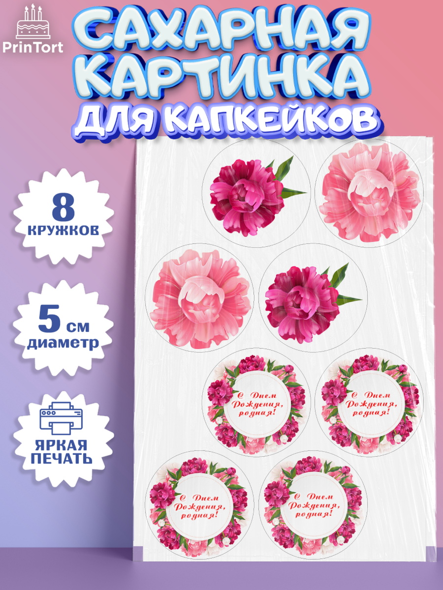 Сахарные капкейки Капк 5 Сахарные капкейки, с днем рождения, Юбилей, Девочка, День рождения, арт. PT0209385_1