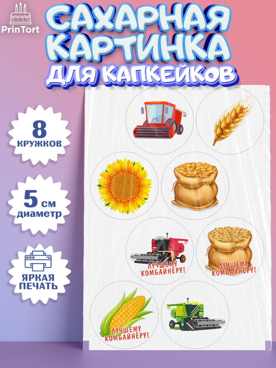 Сахарные капкейки Капк 5 Сахарные капкейки, Комбайнер, Девочка, День рождения, арт. PT0213366_1