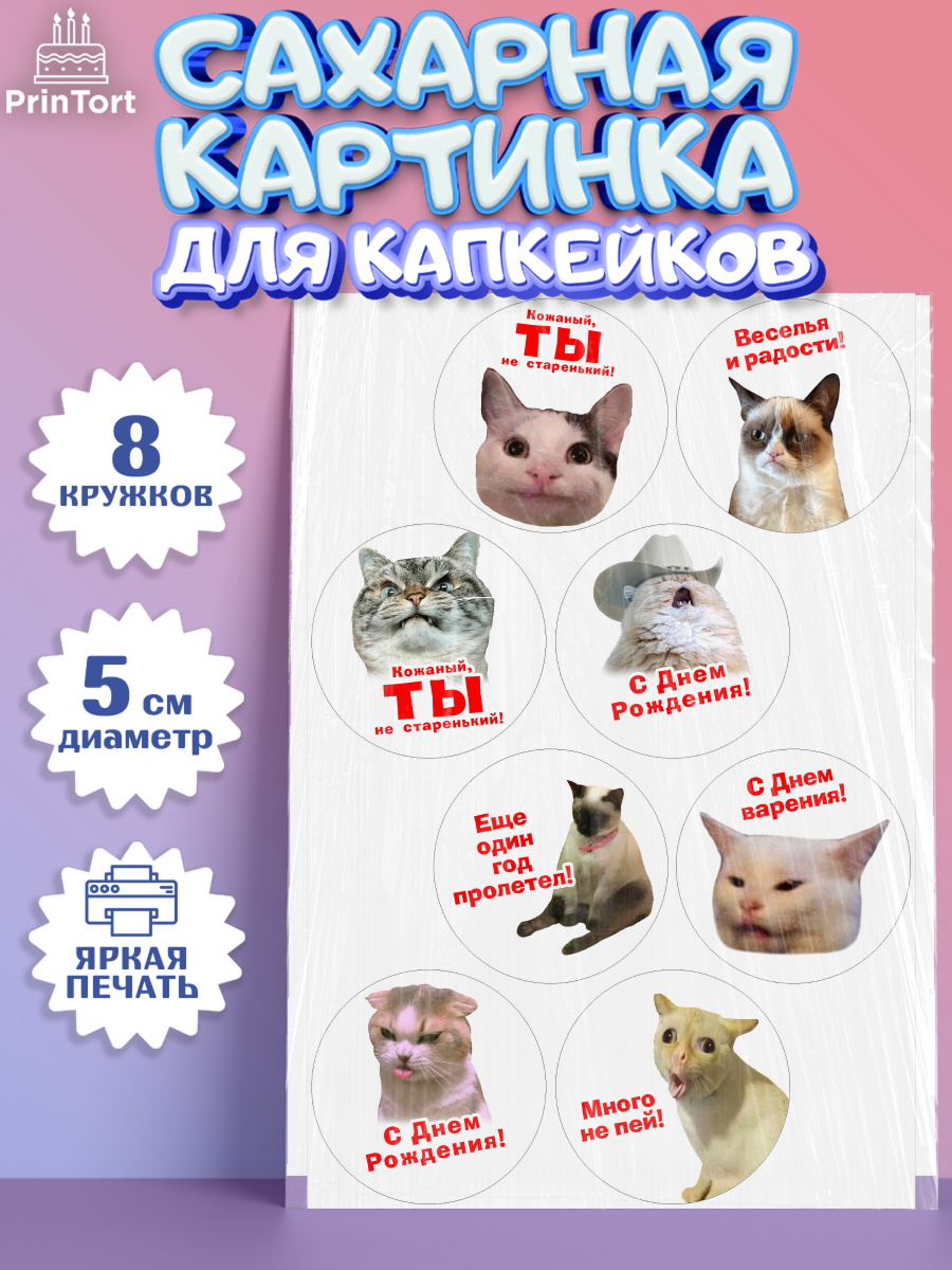 Сахарные капкейки Капк 5 Сахарные капкейки, Мемы и коты, кот, мемный кот, кошка, приколы, Девочка, День рождения, арт. PT0219319_1