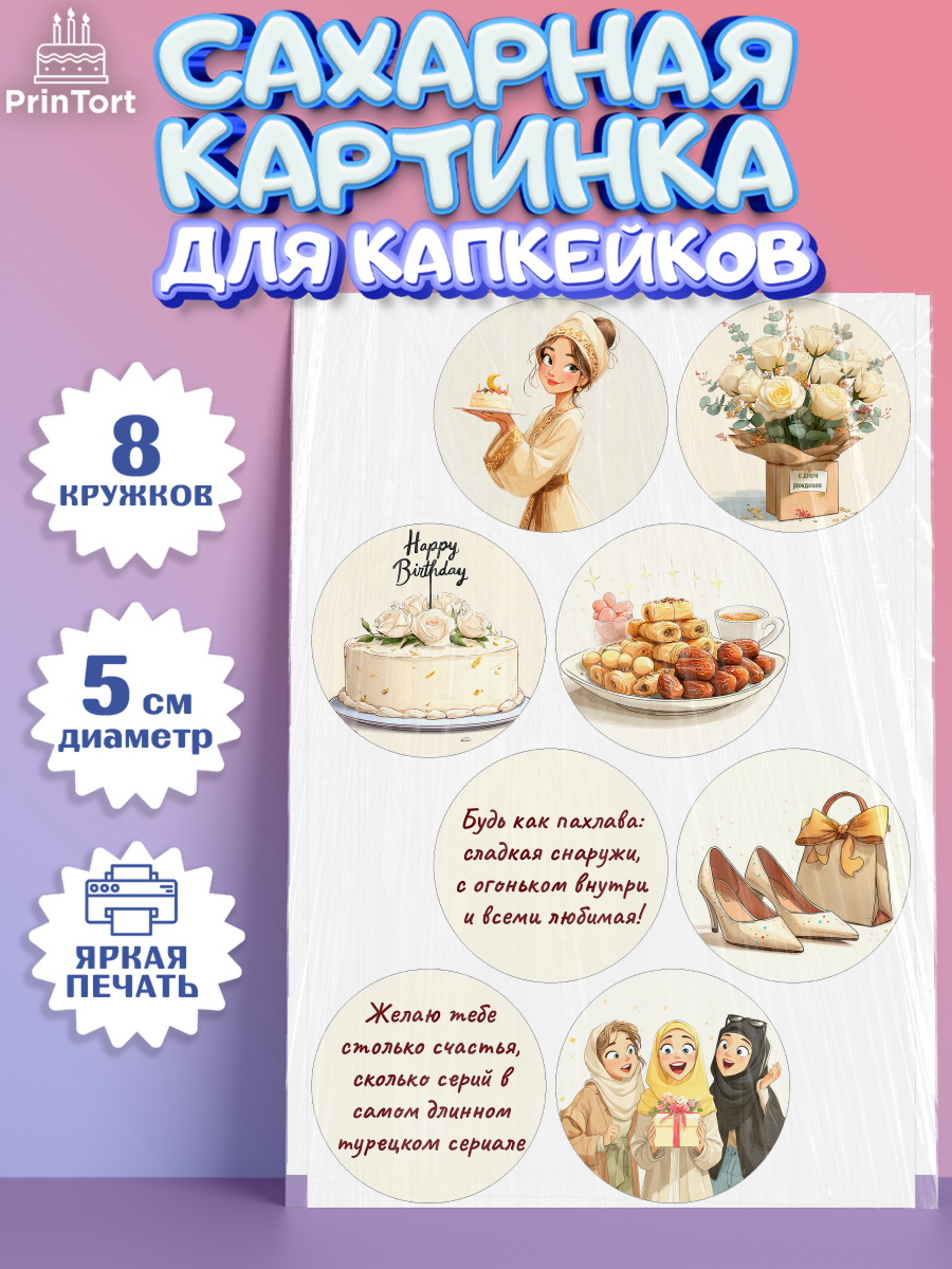 Сахарные капкейки Капк 5 Сахарные капкейки, День рождения, Девочка, арт. PT0222697_1