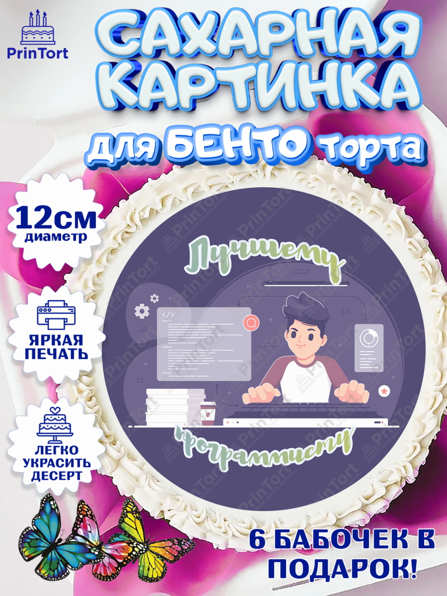 Сахарные круги 12см PT05 Программист Круг Сахарные круги 12см PT05, Программист, Компьютер, Мальчик, День рождения, арт. PT0503242