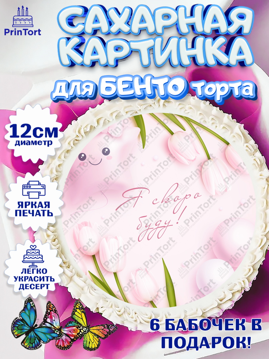 Сахарные круги 12см PT05 Я скоро буду Круг Сахарные круги 12см PT05, Я скоро буду, Новорожденный, Девочка, Рождение ребёнка, арт. PT0510427