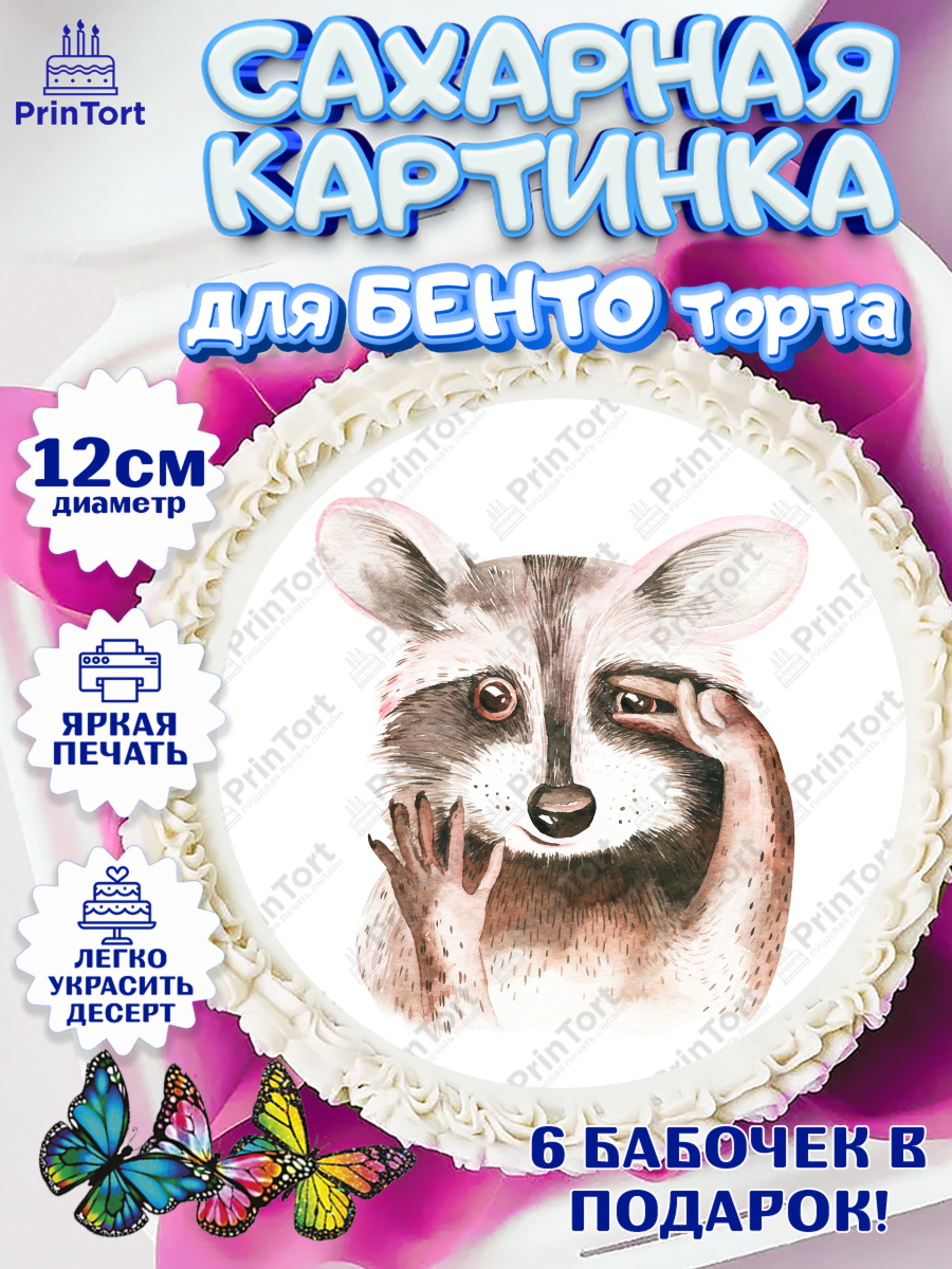 Сахарные круги 12см PT05 Енот Круг Сахарные круги 12см PT05, Енот, Животные, Девочка, День рождения, арт. PT0511443