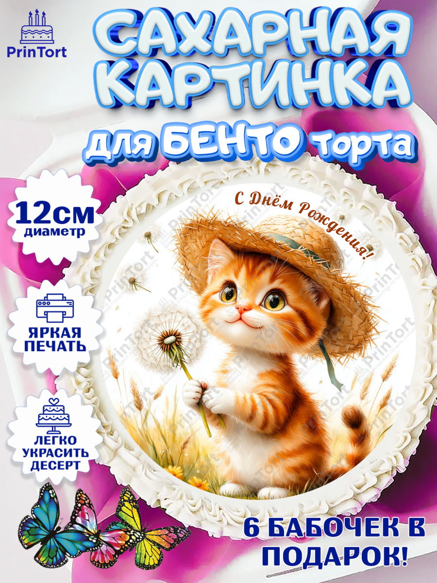 Сахарные круги 12см PT05 День Рождения Круг Сахарные круги 12см PT05, День рождения, Зверята, животные, Котик, кошка, котенок, игрушка котенок, арт. PT0520160
