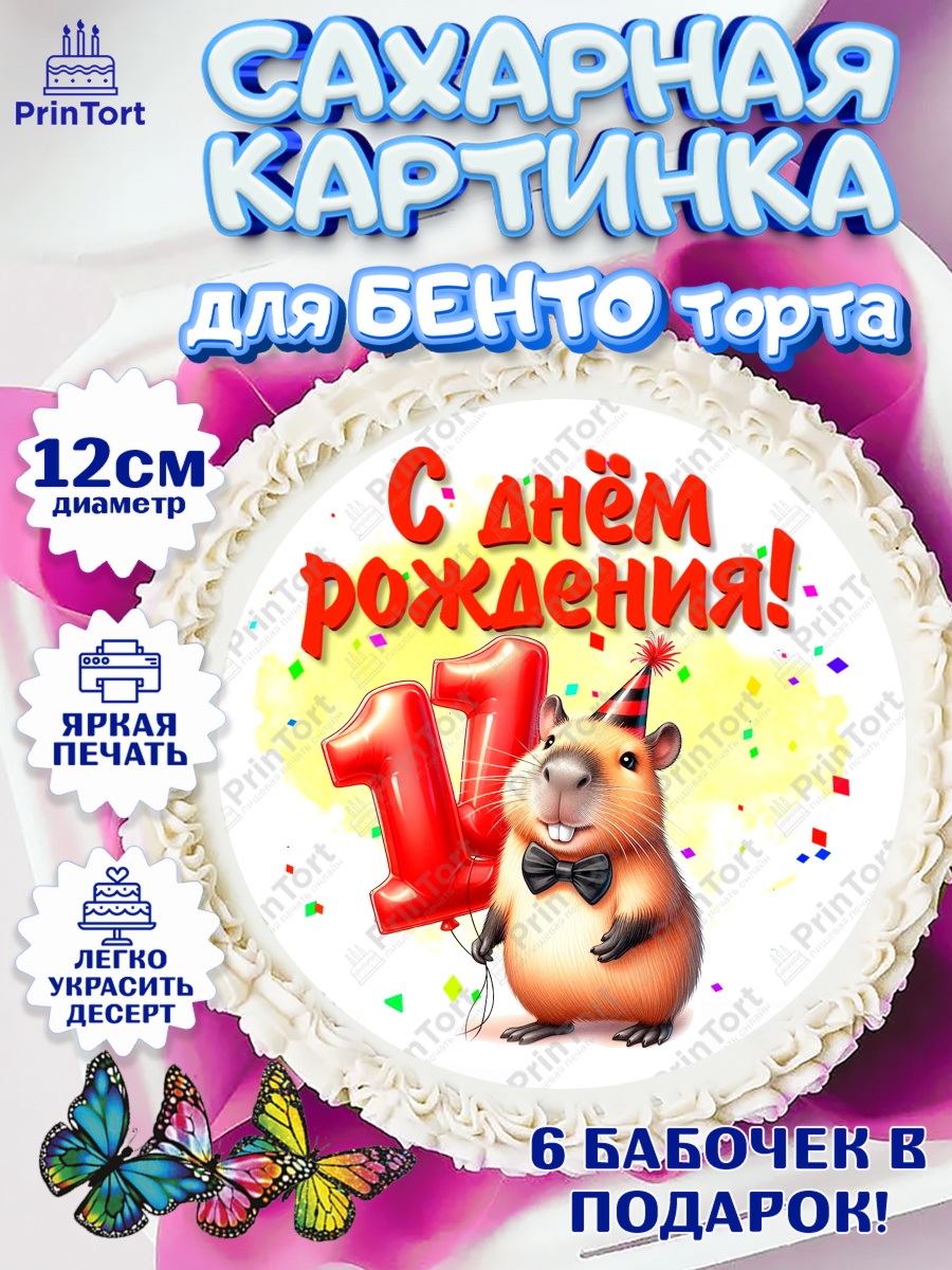 Сахарные круги 12см PT05 День Рождения Круг Сахарные круги 12см PT05, День рождения, Капибара, праздник, Девочка, 11 лет, арт. PT0521398