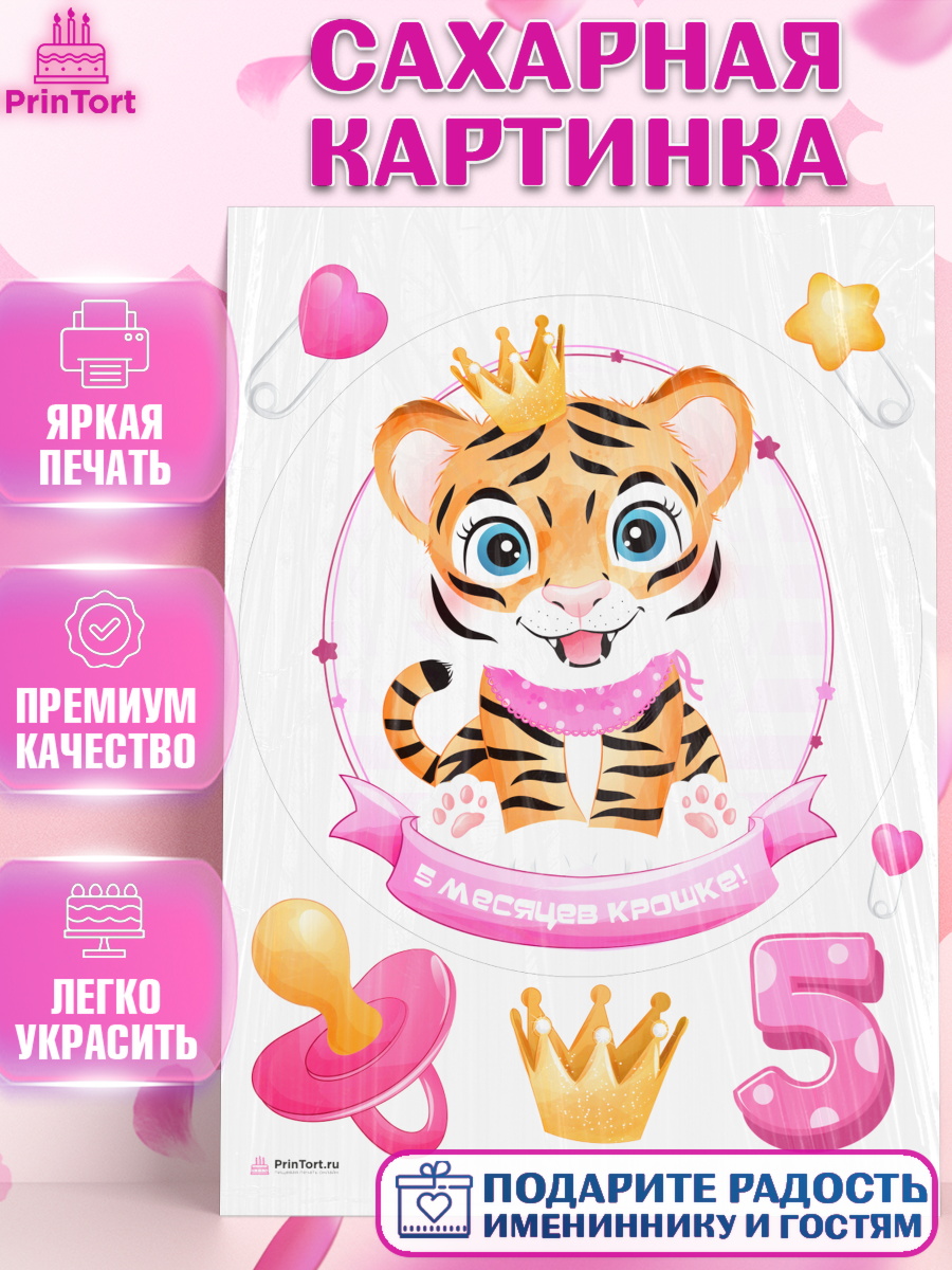 Сахарная картинка Девочке 5 мес Круг Сахарная картинка, Девочке 5 мес, Девочка, 5 месяцев, День рождения, арт. PT107538