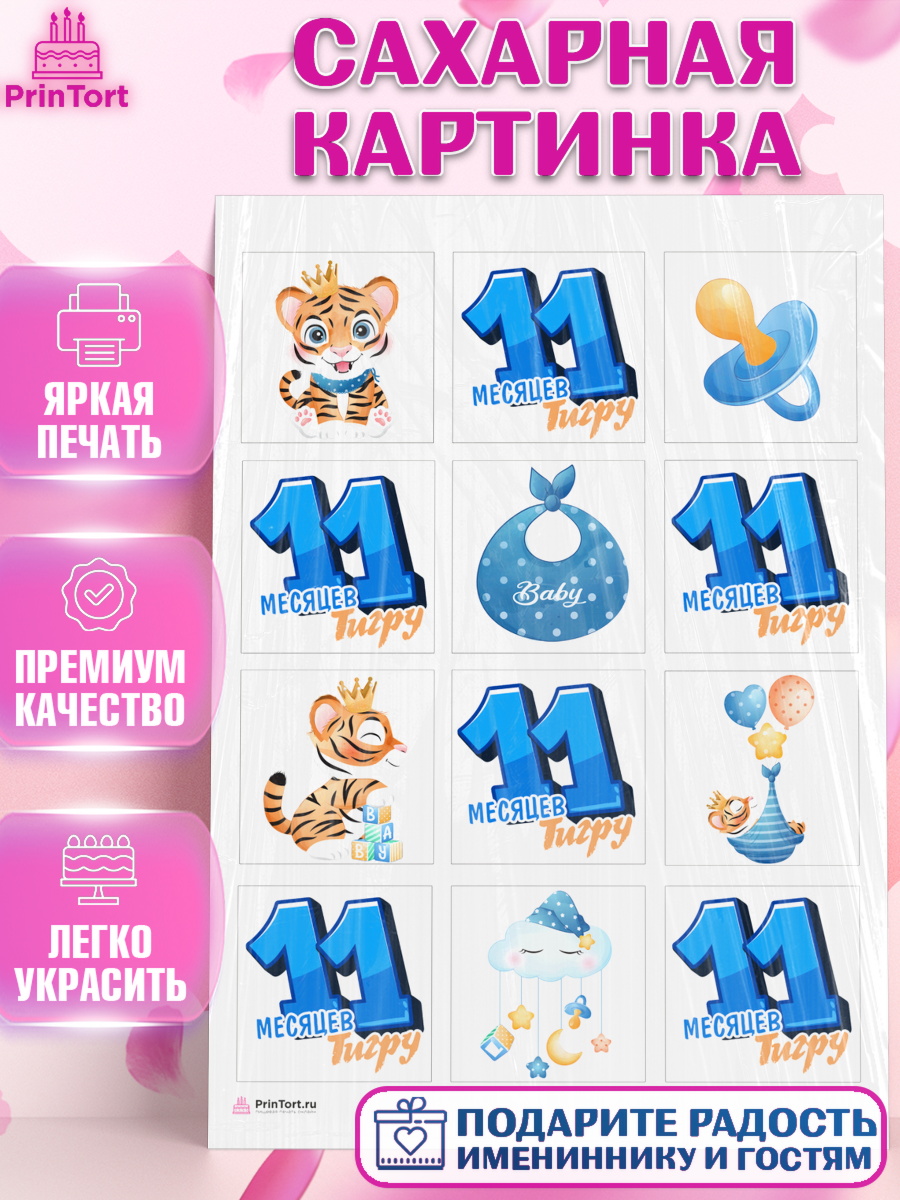Сахарная картинка на торт Мальчику 11 мес в день рождения Сахарная картинка, Мальчику 11 мес, Мальчик, 11 месяцев, День рождения, арт. PT108182