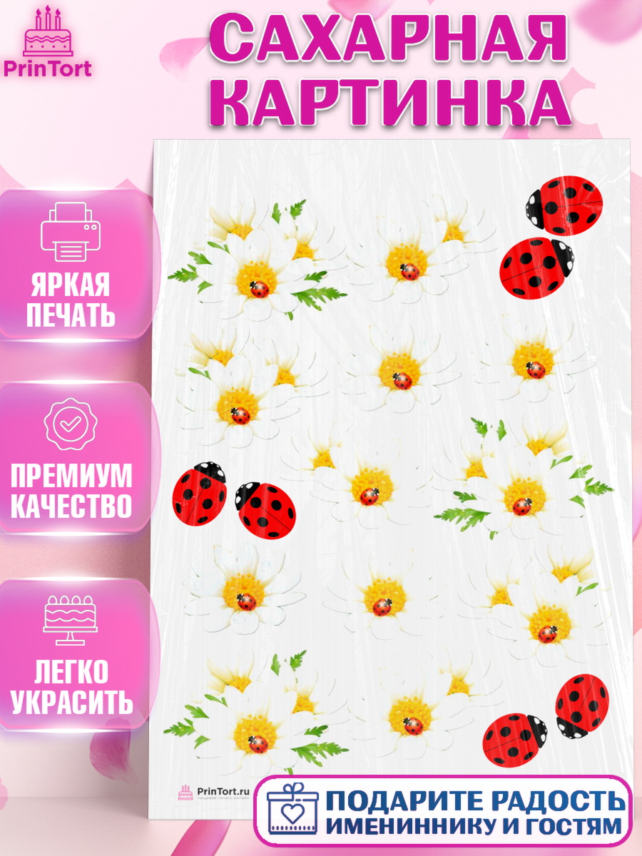 Сахарная картинка на торт Цветы ребёнку в день рождения Сахарная картинка, Цветы, Ромашки, Девочка, День рождения, арт. PT108565