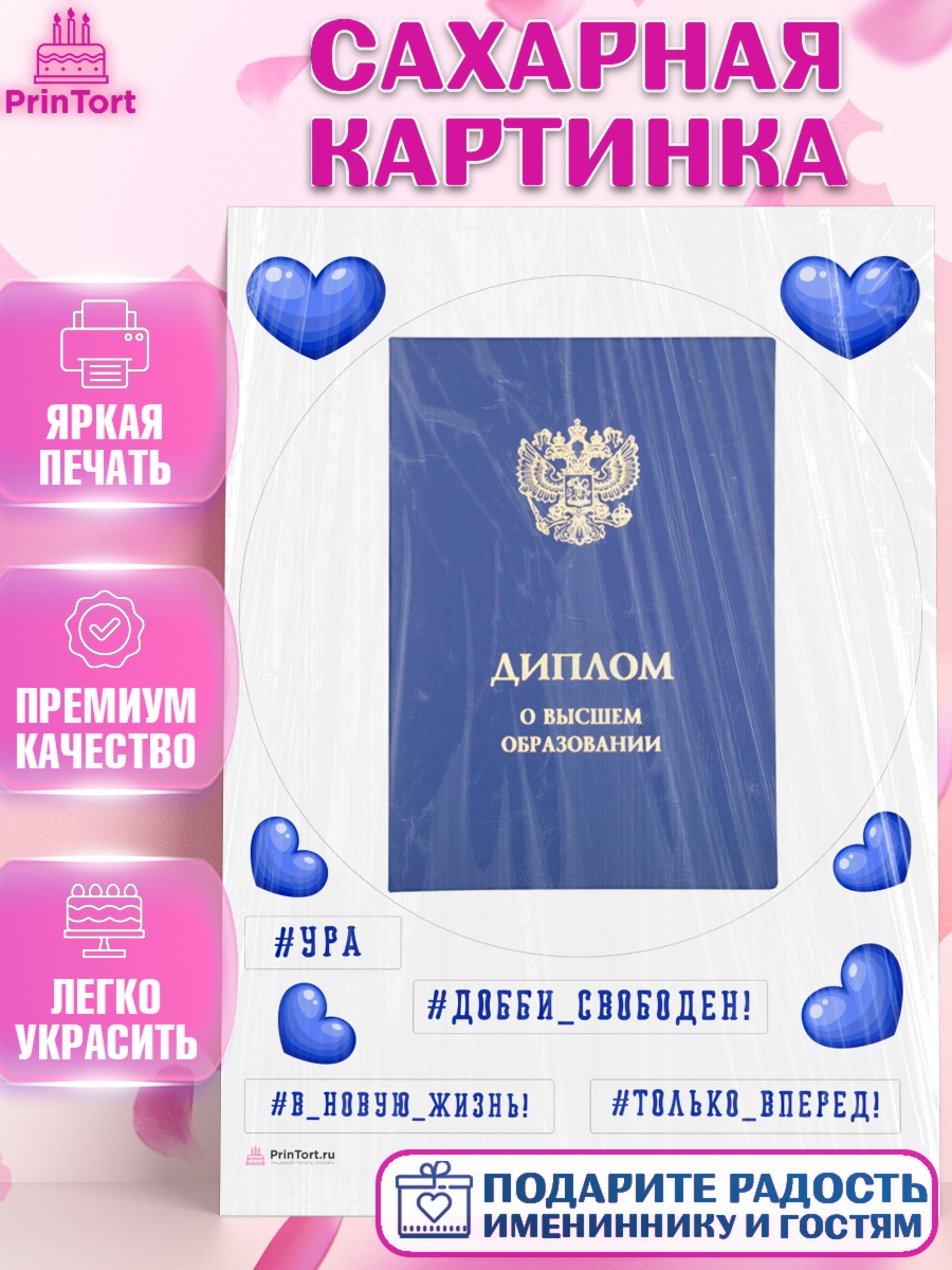 Сахарная картинка Диплом Круг Сахарная картинка, Диплом, Девочка, Получение диплома, арт. PT112673