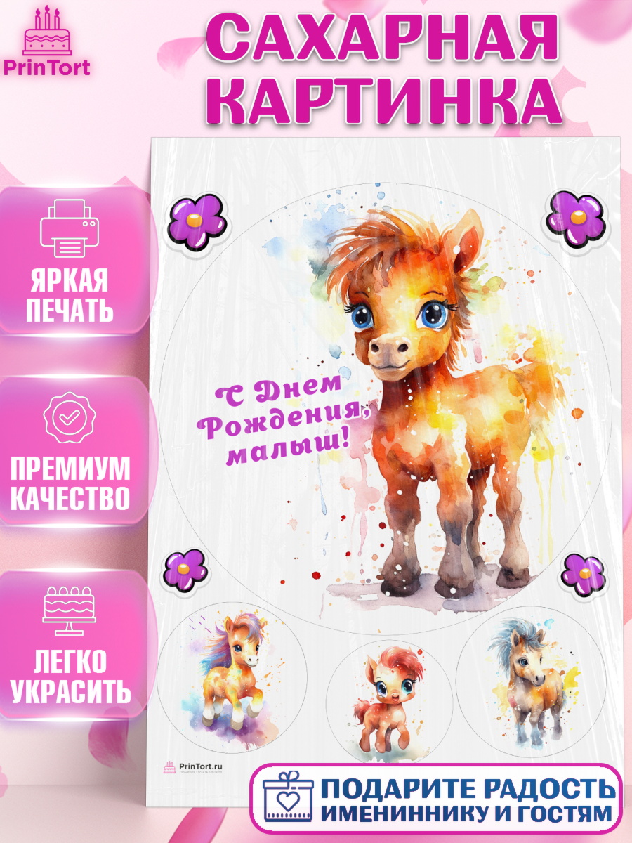 Сахарная картинка Пони Круг Сахарная картинка, Пони, лошадка, Мальчик, День рождения, арт. PT117067