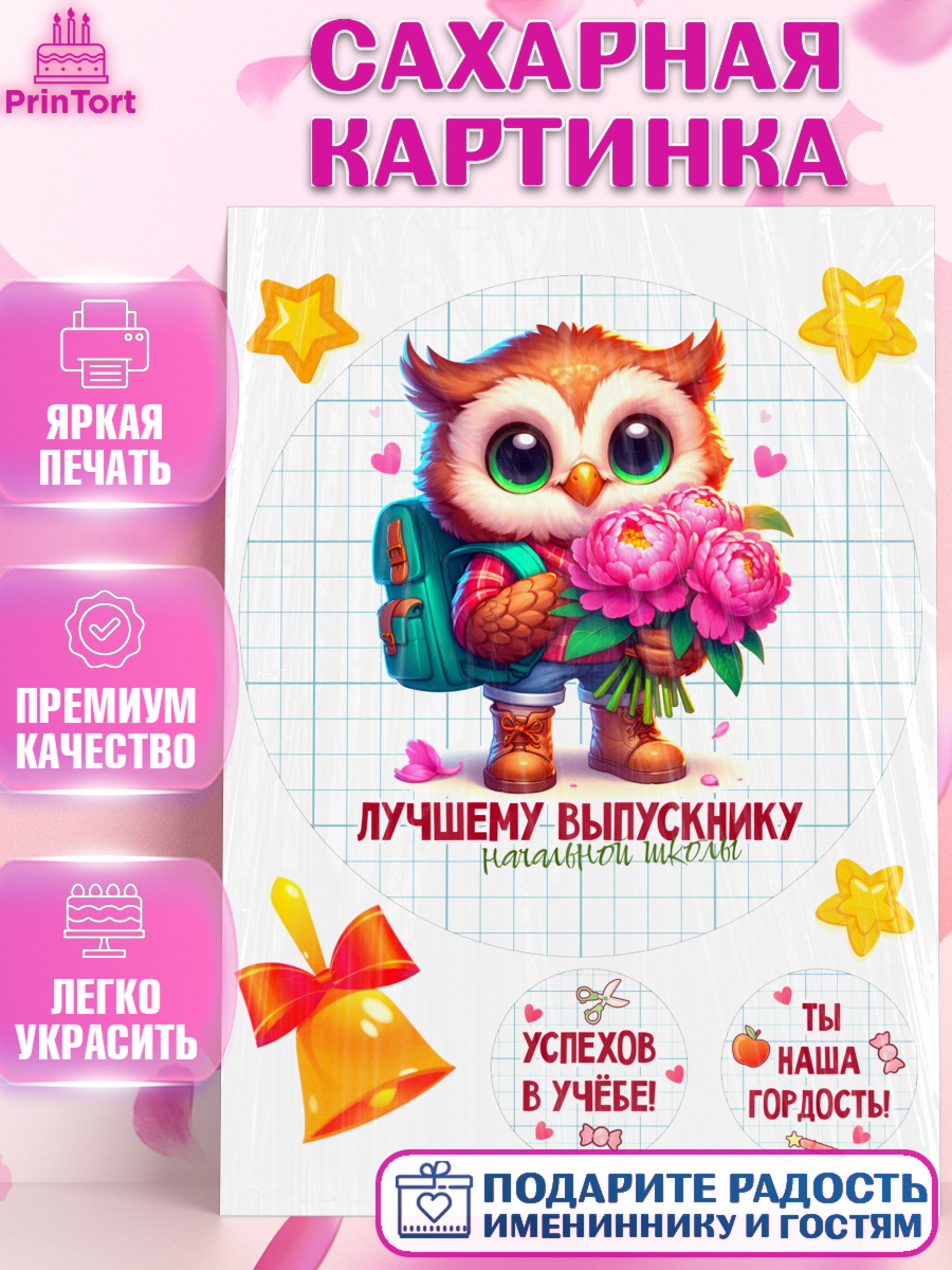 Сахарная картинка Выпускной в школе Круг Сахарная картинка, Выпускной в школе, школьный выпускной 2025, учителю на выпускной, Девочка, арт. PT119765