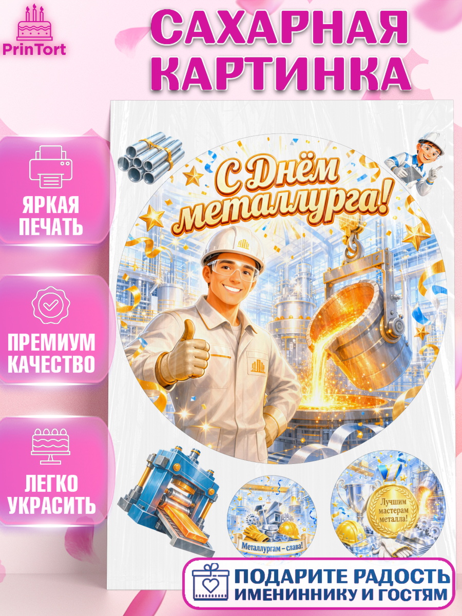 Сахарная картинка Круг Сахарная картинка, День Металлурга, Поздравление с Днём Металлурга, Девушка, арт. PT123598