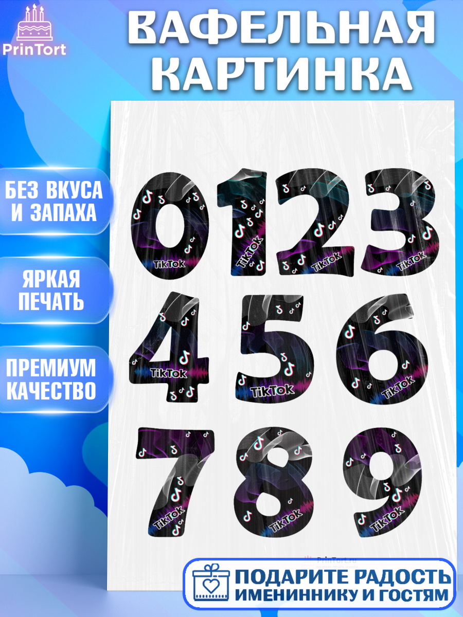 Вафельная картинка на торт Цифры ребёнку в день рождения Вафельная картинка, Цифры, Съедобное украшение, Девочка, День рождения, арт. PT200447