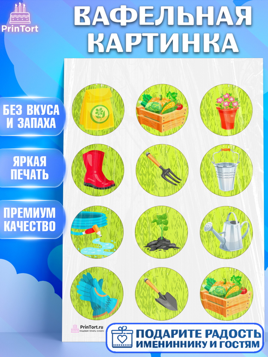 Вафельная картинка на торт Огород ребёнку в день рождения Вафельная картинка, Огород, Дача, Девочка, День рождения, арт. PT203091