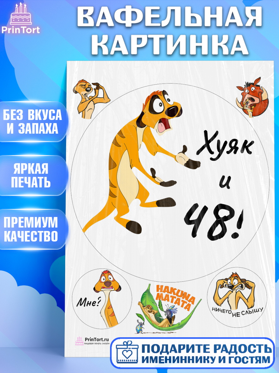 Вафельная картинка на торт Тимон Ху-к ребёнку на 48 лет Вафельная картинка, Тимон Ху-к, Девушка, 48 лет, День рождения, арт. PT204459
