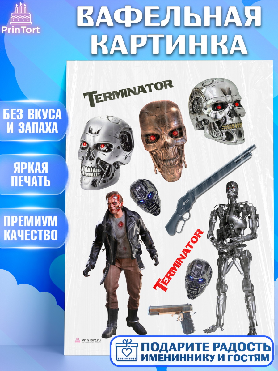 Вафельная картинка на торт Терминатор ребёнку в день рождения Вафельная картинка, Терминатор, Девочка, День рождения, арт. PT205745