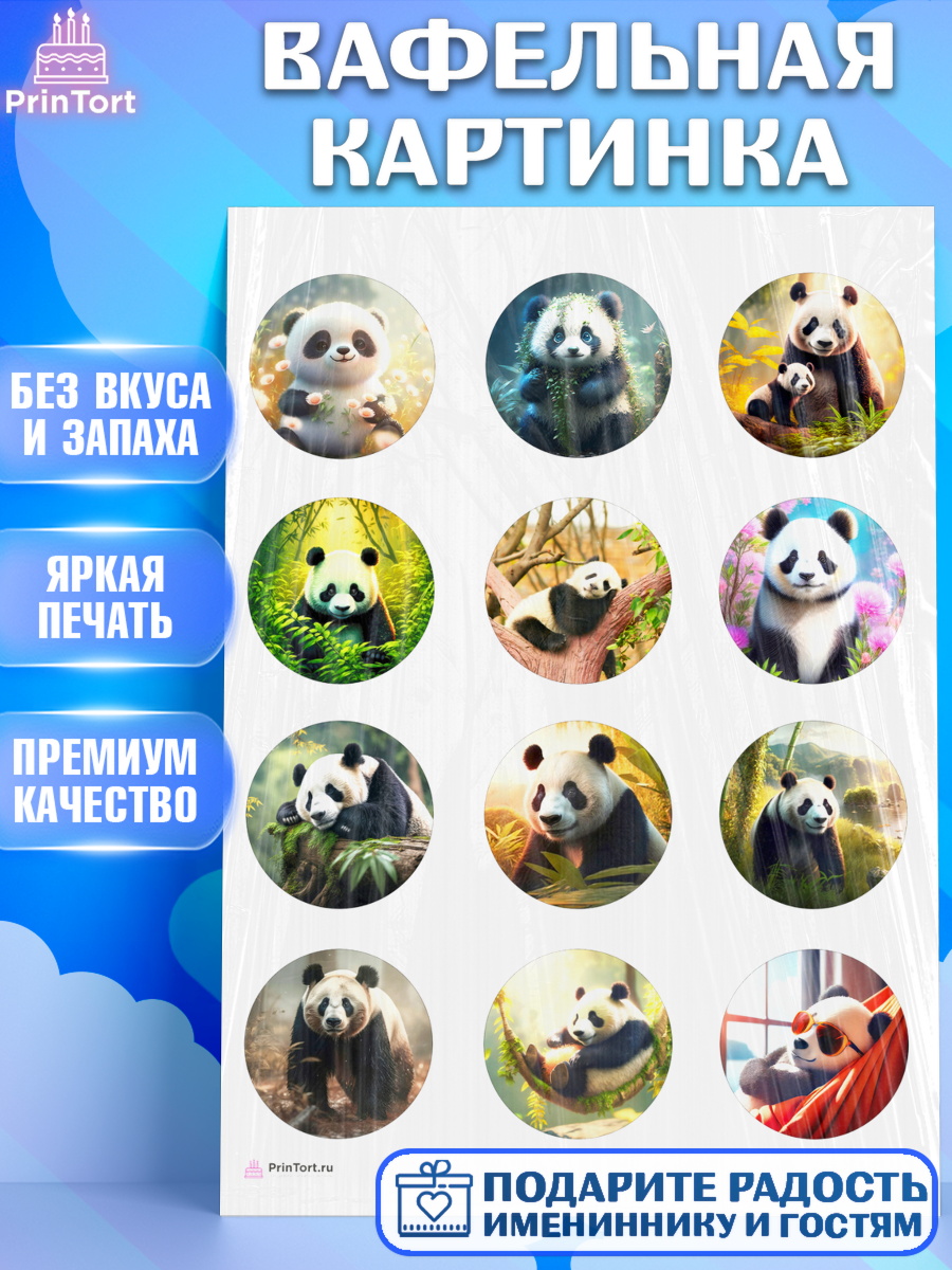 Вафельная картинка Панда Капк 5 Вафельная картинка, Панда, Животные, Девочка, День рождения, арт. PT211412